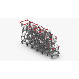 3D Metal Shopping Carts 02 Row of 5 model